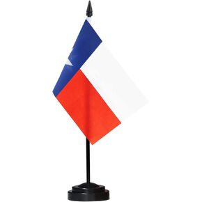 Anley Texas Deluxe Desk Flag Set - 6 x 4 Inch Miniature Lone Star State TX Desktop Flag with 12" Solid Pole - Vivid Color and Fade Resistant - Black Base and Spear Top