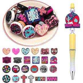 24Pcs Silicone Focal Beads for Pens, Different Cute Pen Charms, Silicone Phrase Beads Bulk, Silicone Pen Toppers for Pen Keychain Bracelet Necklace Making DIY Decoration Gifts (Phrase Style) in Kuwait