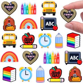 Riceshoot 20 Pcs Back to School Silicone Beads Silicone Focal Beads Teacher Character Silicone Beads Colorful Cartoon Beads for Pens Bulk Keychain Necklace Bracelet Lanyard Making DIY Craft
