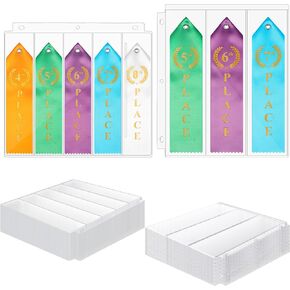 Eersida 50 Pcs Awards Ribbon Organizer Swim Ribbon Holder Swimming Gymnastics Track Clear Pages Sheets for 3 Ring Binder Storage