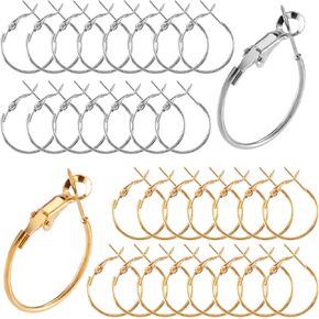 32 PCS Earring Hoops for Jewelry Making, Hypoallergenic Alloy Earring Findings, Classic Open Beading Earring Loop for Women, Round Earring Accessories for DIY Crafts, Wedding - Gold, Silver