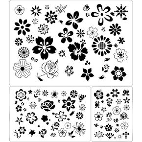Zonon 3 Pieces Stencil Template Painting Stencil Spring Summer Template Reusable Drawing Set for Daily DIY Art Notebook Wedding Card Scrapbook Home Decor 3 Sizes(Flower Style)