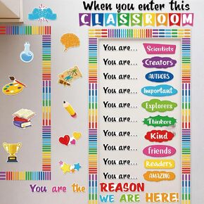 74 Pcs Back to School Classroom Decoration Colorful Rainbow Bulletin Board Set When You Enter This Classroom Bulletin Board for Welcome Back Kindergarten Preschool Elementary Middle School