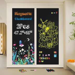2 Pcs 47.2" x 18"Magnetic Chalkboard Contact Paper for Wall,Self Adhesive Blackboard Wallpaper with 79 Magnet Letter,Magnetic Wall Decal for Kids,Peel and Stick Chalk Board for Kids Playroom Home