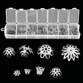 Spacer Beads, 300pcs Flower Shaped Spacer Bead Holder Plated Spacer Beads Bracelet Necklace Earring Making Findings Metal Accessories Flower Spacer Beads Bead Holder for Jewelry Making Bulk (Silver)