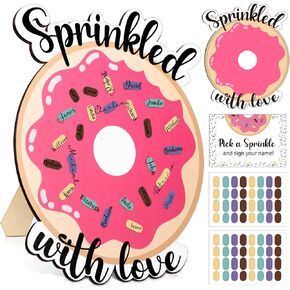 Donut Sprinkle Baby Shower Guest Book Alternatives Sprinkled Decoration with Sprinkle Signature Sticker Baby Shower Sign in Guest Book He or She Gender Reveal for Girl Boy(Pink)