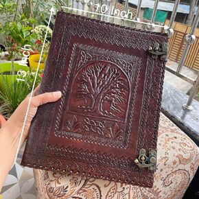 Personalised Leather Ring Binder, Tree Of Life Grimoire Binder,Customized Leather Binder, Personalized Leather Portfolio Men, 8.5 X 11 Inches Size Document Holder, Brown