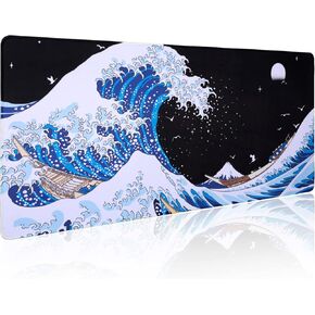 Sea Wave Japanese Art Mouse Pad Gaming XL Large Desk Mat Long Extended Mousepad Big Table Pads Keyboard Mats for Office Home Gamer 31.5 X 11.8 Inches