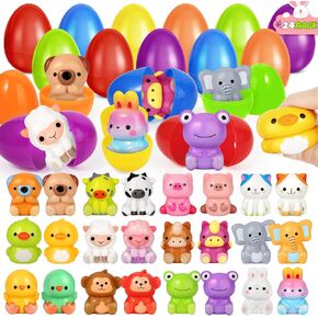 Shemira 24 Pack Easter Eggs Filled with Animal Squishy Toys, Easter Basket Stuffers Fillers for Kids, Easter Eggs Hunt Event, Easter Party Favors, Easters Classroom Prizes, Easters Toys Gifts For Kids