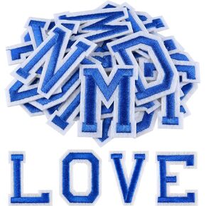 Morcheiong 78 Pcs Iron on Letter Patches A-Z, 2 Inch Iron on Embroidered Alphabet Patch for Clothing, Pants, Hats, Bags- Blue