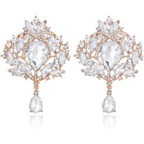 2 Pieces Crystal Rhinestone Marquise Pear-Shaped Teardrop Flower Brooch Pin Set for Women