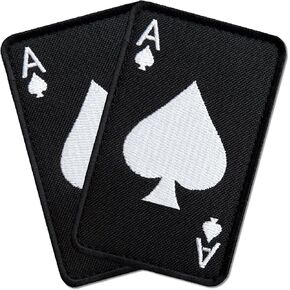 2Pcs Ace of Spades Patch Set, Death Card, Embroidered Tactical Patches for Military Backpack, Tactical Vest, Military Helmet, Dog Vest Harness, Hook and Loop Military Patches, Black, 2x3