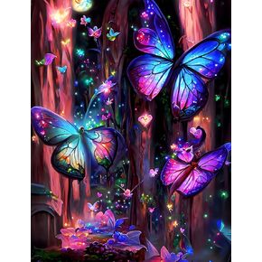 CLAKINLA Butterfly Diamond Paintings Kits for Adults, Full Drill 5D Butterfly Diamond Dots Painting Diamond Art Kits Glow in The Dark Diamond Paintings Butterfly Gem Art Painting Kits 12x16 Inch