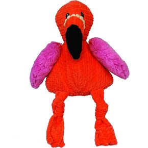 HuggleHounds Knotties Plush Dog Toy- Squeaky Interactive Puppy Toys- Soft Yet Tough, Reinforced, Durable Stuffed Pet plush Toy for All Breeds and Ages- for Large and XL Dogs- Large Flamingo