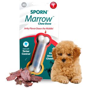 Sporn Durable Marrow Dog Chew Bones for Aggressive Chewers, Jerky Flavor Dog Chew Toys for Medium Dogs, Made with Strong Nylon Dog Dental Chew Toy, Gluten-Free & Non-Toxic, Medium