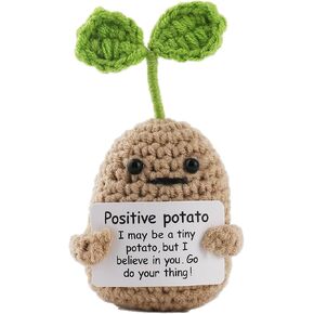 Positive Potato Stuffed Animal - Handmade Crochet Emotional Support Plush, Inspirational Desk Decor, Positive Crochet Animals with Message Card, Coworker Gifts Under 10, Office Gifts for Women and Men
