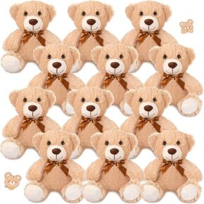 Zhanmai 12 Pcs 14 Inch Bear Stuffed Animal Bulk Operation 2025 Graduation Gifts Bulk Plush Stuffed Bear for Bridal Anniversary Shower Gifts(Light Brown, Khaki and White)