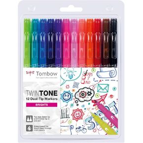Tombow WS-PK-12P-1 Twin Tone Dual-Tip Marker - Bright Colours (Pack of 12)