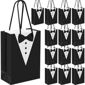 Yexiya 48 Pieces Groomsmen Gift Bags Tuxedo with Handle Groomsmen Paper Gift Bags for Wedding Party Favor Anniversary Supplies