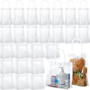 Mimorou 60 Pack Clear PVC Gift Bags with Handles Reusable Transparent Plastic Gift Wrap Tote Bags for Shopping Weddings Christmas Party Favors, 9 x 6.3 x 2.8 Inches and 7.8 x 7.8 x 3.1 Inches