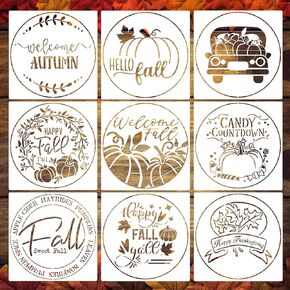 9 Pack Large Welcome Stencils for Painting on Wood Reusable Plastic Welcome Home Drawing Stencils Templates Farmhouse Paint Stencils for Wood Door Hanger Sign Canvas Craft Wall Art Supplies Home Decor