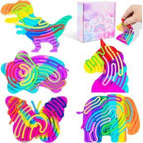 5-Pack Sensory Activity Board Toy for Kids Adults, Includes Unicorn, Dinosaur, Butterfly, Star & Elephant, Double-Sided Silicone Fidget Push & Peel Board for Stress Relief, ADHD Autism Calm Down Toys