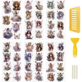 WANDIC Glitter Scratch On Stickers, 6 Sheets Retro Lamp Rub On Transfer Decals Butterfly Sticker Candlestick Decals Waterproof Stickers for Greeting Cards,12 * 6in