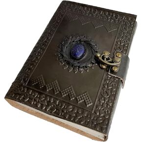Embossed Leather Blue Stone 120 Page Unlined Journal with Clasp (Brown)
