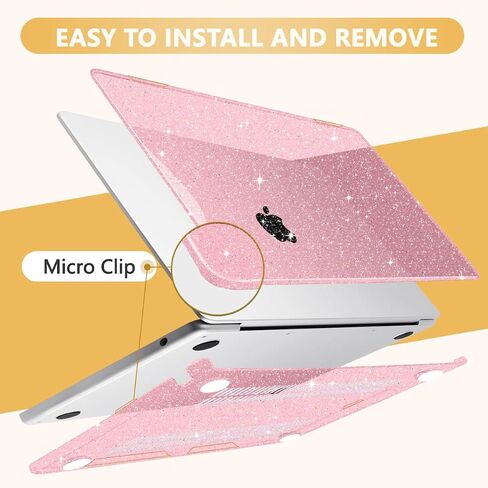 Compatible with MacBook Air 13.6 inch Case, M4 A3240/M3 A3113/M2 A2681 (Released 2025 to 2022), Hard Shell, Keyboard Cover, Screen Protector, Webcam Cover & Type-C Adapter, Sparkly Pink in Saudi Arabia