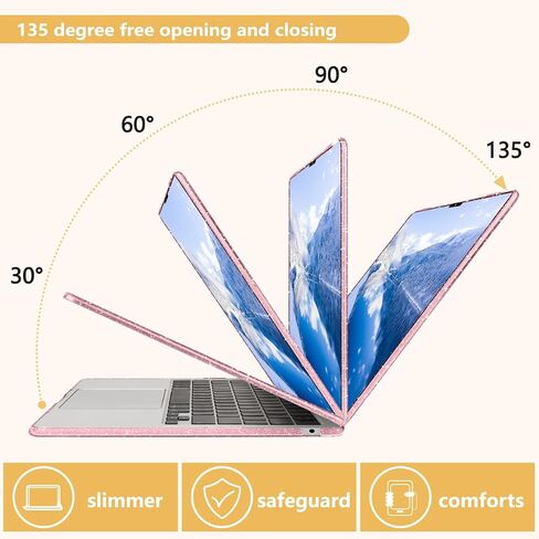 Compatible with MacBook Air 13.6 inch Case, M4 A3240/M3 A3113/M2 A2681 (Released 2025 to 2022), Hard Shell, Keyboard Cover, Screen Protector, Webcam Cover & Type-C Adapter, Sparkly Pink in Saudi Arabia