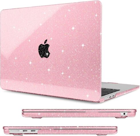 Compatible with MacBook Air 13.6 inch Case, M4 A3240/M3 A3113/M2 A2681 (Released 2025 to 2022), Hard Shell, Keyboard Cover, Screen Protector, Webcam Cover & Type-C Adapter, Sparkly Pink in Saudi Arabia