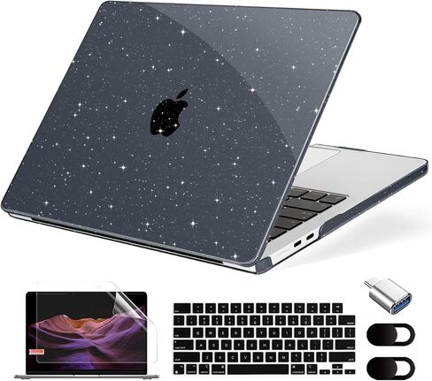 Compatible with MacBook Air 13.6 inch Case, M4 A3240/M3 A3113/M2 A2681 (Released 2025 to 2022), Hard Shell, Keyboard Cover, Screen Protector, Webcam Cover & Type-C Adapter, Sparkly Pink in Saudi Arabia