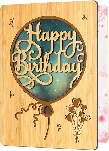 Handmade Wooden Bamboo Cut Out Greeting Cards Happy Birthday for Wife Husband Girlfriend Her Him Anniversary Friends Family Sustainable Gift Use in Kuwait