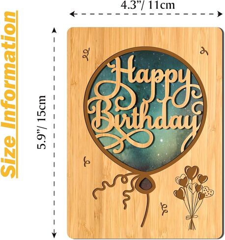 Handmade Wooden Bamboo Cut Out Greeting Cards Happy Birthday for Wife Husband Girlfriend Her Him Anniversary Friends Family Sustainable Gift Use in Kuwait