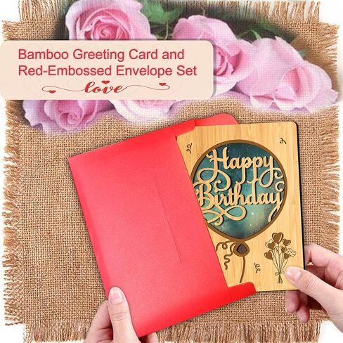 Handmade Wooden Bamboo Cut Out Greeting Cards Happy Birthday for Wife Husband Girlfriend Her Him Anniversary Friends Family Sustainable Gift Use in Kuwait