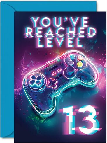 13th Gamer Birthday Cards for Boys Girls - You've Reached Level 13 - Happy 13 Birthday Card for Son Daughter Nephew Niece Grandson, A5 Thirteen Thirteenth Bday Video Game Greeting Cards in Saudi Arabia