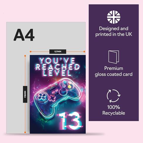 13th Gamer Birthday Cards for Boys Girls - You've Reached Level 13 - Happy 13 Birthday Card for Son Daughter Nephew Niece Grandson, A5 Thirteen Thirteenth Bday Video Game Greeting Cards in Saudi Arabia
