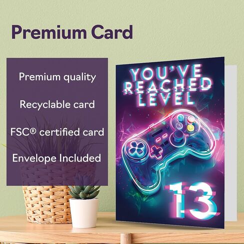 13th Gamer Birthday Cards for Boys Girls - You've Reached Level 13 - Happy 13 Birthday Card for Son Daughter Nephew Niece Grandson, A5 Thirteen Thirteenth Bday Video Game Greeting Cards in Saudi Arabia