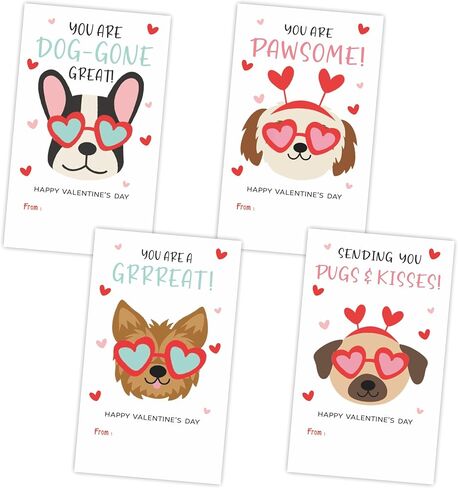 40 Pcs Valentine's Day Dog Theme Stickers - 3.5 x 2.1 Inches Waterproof Friends Sticker Label Sheet for Boys Girls - 4 Different Design Valentines Gifts Cards Envelopes Sticker Tags - A06 in Kuwait