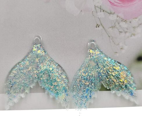 GSHLLO 20 PCS Resin Glitter Mermaid Tail Charms Pendants Fishtail Beads Embellishment for Jewelry Making Crafts Blue in Saudi Arabia