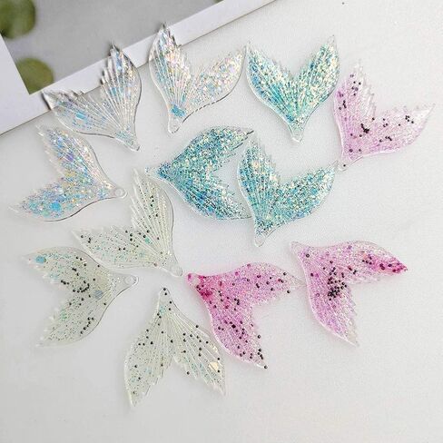 GSHLLO 20 PCS Resin Glitter Mermaid Tail Charms Pendants Fishtail Beads Embellishment for Jewelry Making Crafts Blue in Saudi Arabia