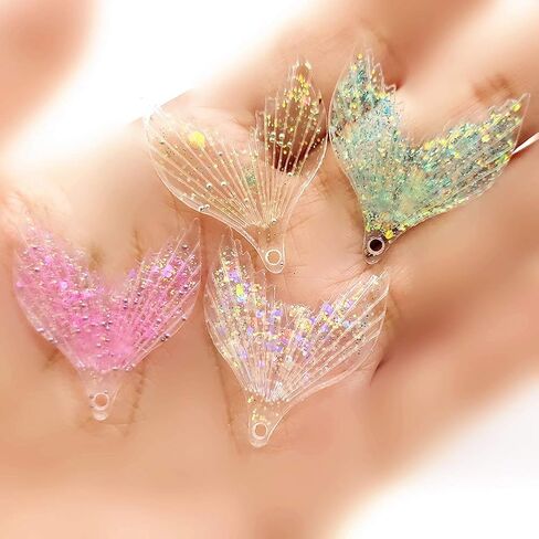 GSHLLO 20 PCS Resin Glitter Mermaid Tail Charms Pendants Fishtail Beads Embellishment for Jewelry Making Crafts Blue in Saudi Arabia