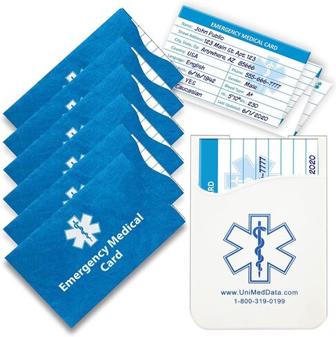 Emergency Medical Alert Informations ID Wallet Cards with Protective Tyvek Sleeves – Recognizable Star of Life Symbol for First Responders, Pocket Size, Pack of 4 in Saudi Arabia