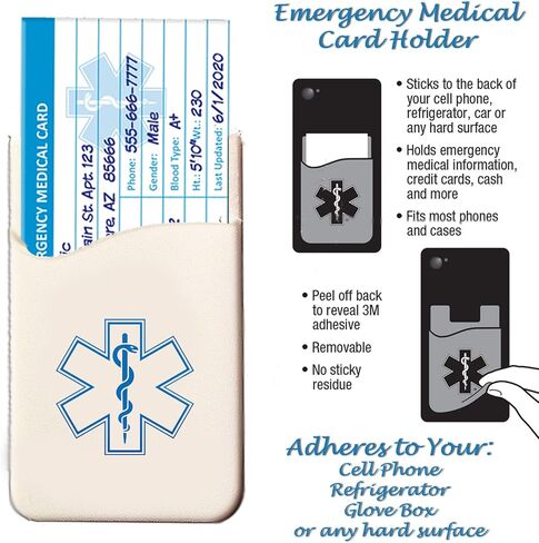 Emergency Medical Alert Informations ID Wallet Cards with Protective Tyvek Sleeves – Recognizable Star of Life Symbol for First Responders, Pocket Size, Pack of 4 in Saudi Arabia