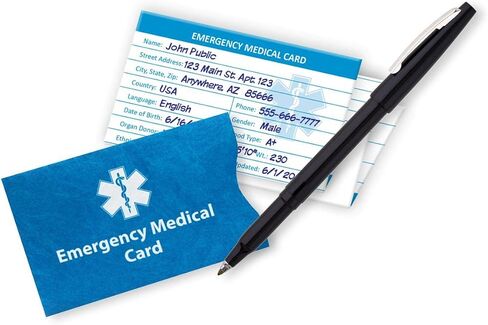 Emergency Medical Alert Informations ID Wallet Cards with Protective Tyvek Sleeves – Recognizable Star of Life Symbol for First Responders, Pocket Size, Pack of 4 in Saudi Arabia