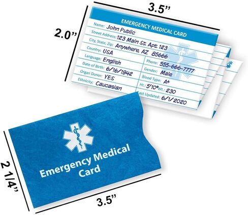 Emergency Medical Alert Informations ID Wallet Cards with Protective Tyvek Sleeves – Recognizable Star of Life Symbol for First Responders, Pocket Size, Pack of 4 in Saudi Arabia