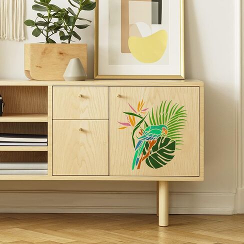 FINGERINSPIRE 3 Pcs Parrot Stencil 11.8x11.8 inch Animal Wildlife Macaw Bird Stencil Template Plastic Parrot Palm Leaf Flowers Pattern Painting Stencil Reusable Stencil for Wall Furniture Home Decor in Saudi Arabia