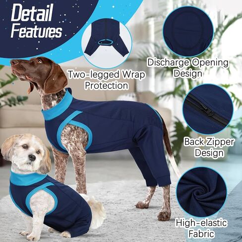 T'CHAQUE Dog Surgery Suit for Rear Legs, Dog Onesie for Surgery Female Male Neuter, Dog Recovery Suit for Dogs After Surgery Anti Licking Dog Recovery Leg Sleeve, Dog Cone Alternative,Navy Blue,M in Kuwait