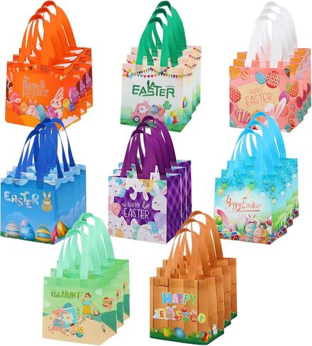 16Pcs Easter Hunt Bags Easter Bag with Handle Bunny Egg Tote Bags for Gifts Wrapping Egg Hunt Game Party Supplies in Kuwait