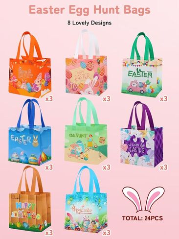 16Pcs Easter Hunt Bags Easter Bag with Handle Bunny Egg Tote Bags for Gifts Wrapping Egg Hunt Game Party Supplies in Kuwait